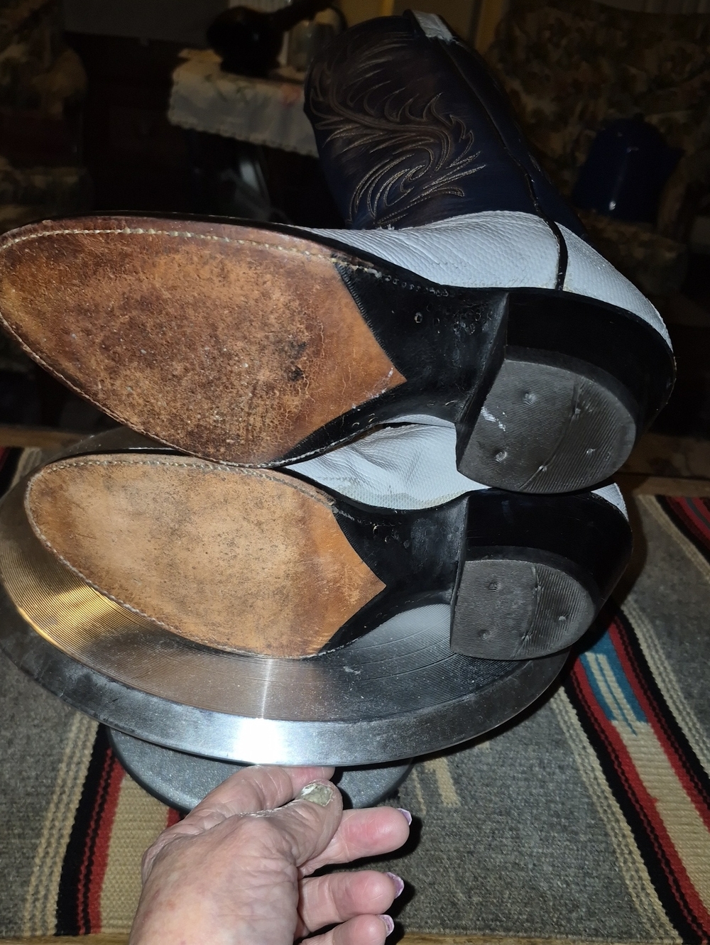 Dan Post Womens Antelope Sz 7 Boots Navy&Dove gray. 17" Tall Made In El Paso - Picture 6 of 16